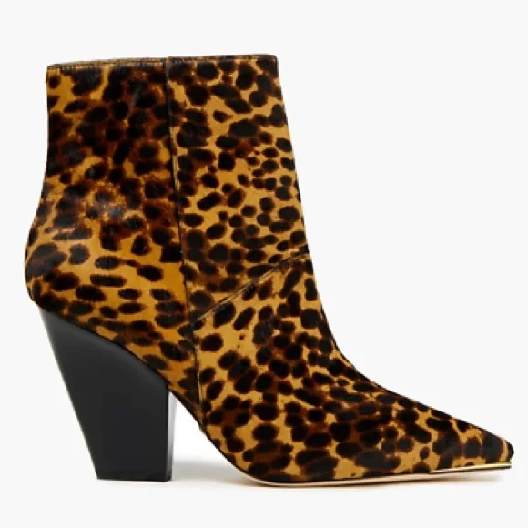 Tory Burch Leather Genuine Calf Hair Leopard Print Lila Pointed Toe Ankle Bootie - Picture 2 of 15